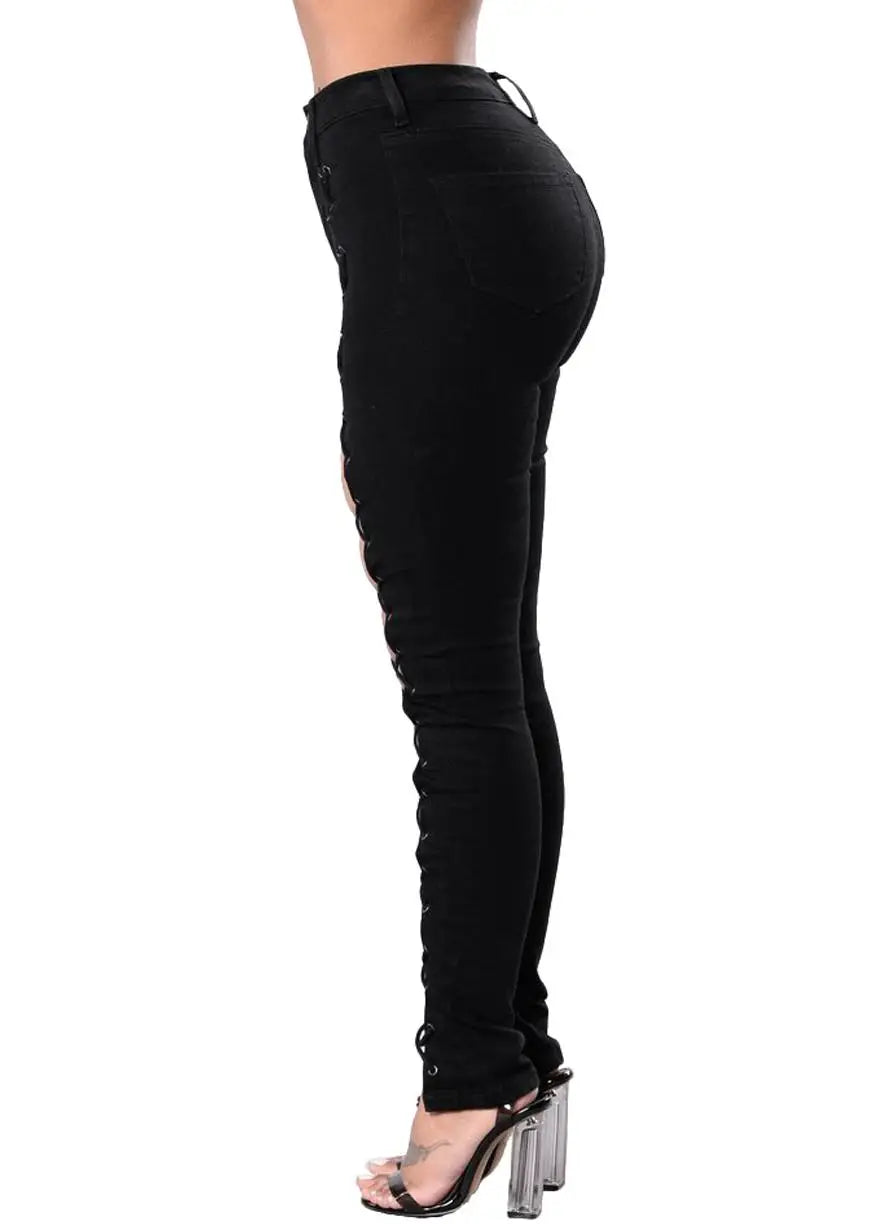 Lace Up - Premium Spandex Fitted Jeans (Womens)