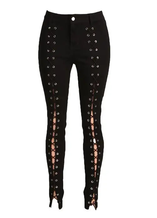 Lace Up - Premium Spandex Fitted Jeans (Womens)