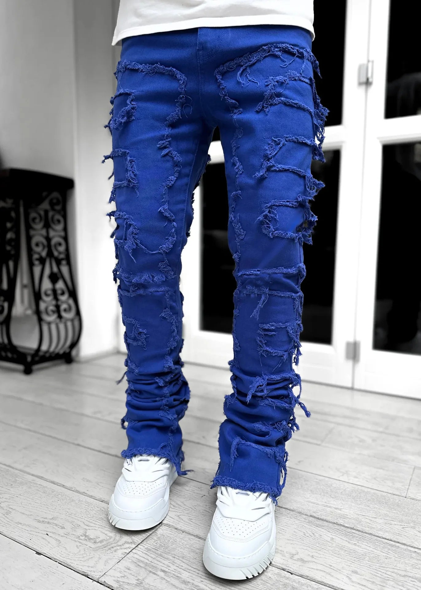 Evoque - Stylish Distressed Ripped Premium Jeans w/ Stacks (Mens)