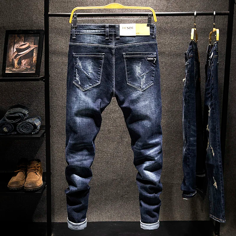 Blue Dreams - Blue Stitched And Ripped Premium Jeans (Mens)