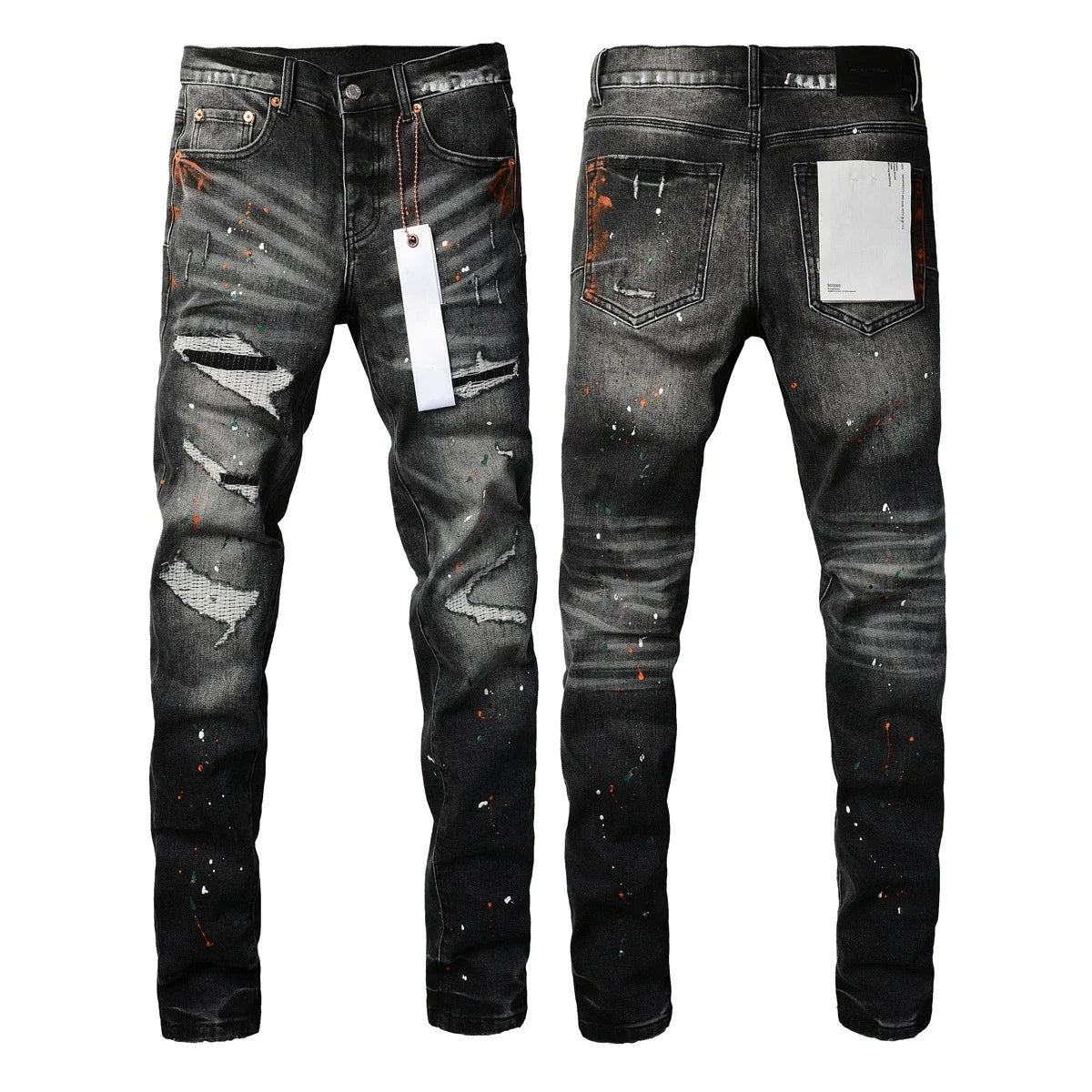 Big Dawg - Black Faded Distressed Premium Jeans w/ Rips and Paint Splatter (Mens)