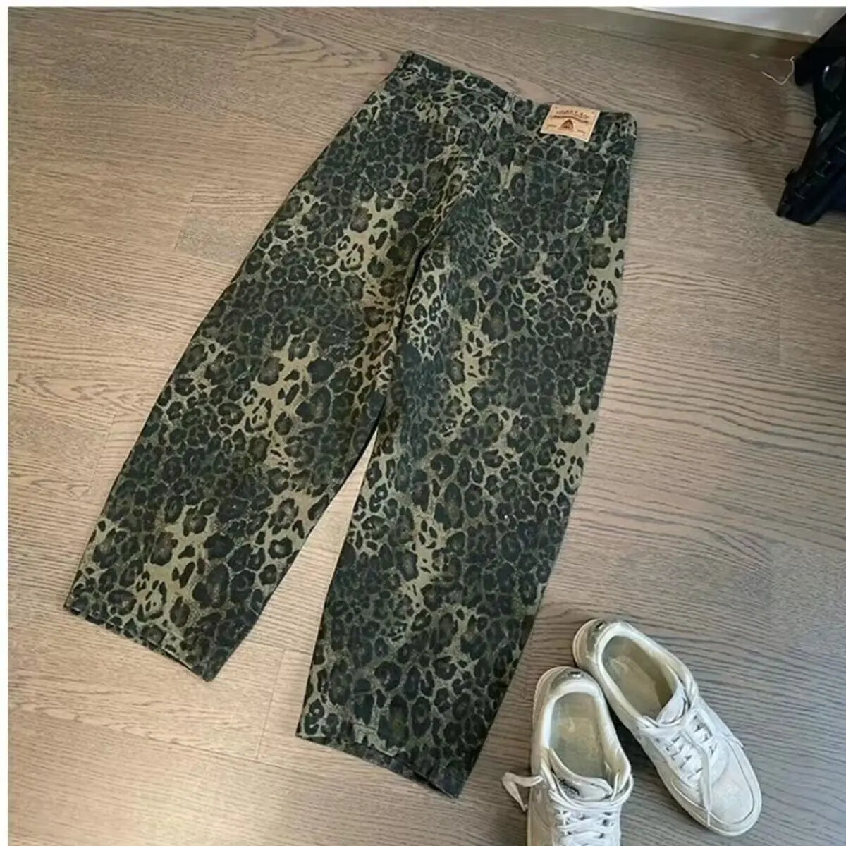 Leopard Print Denim Jeans - Men's Manipheste Pants Hip Hop Drip