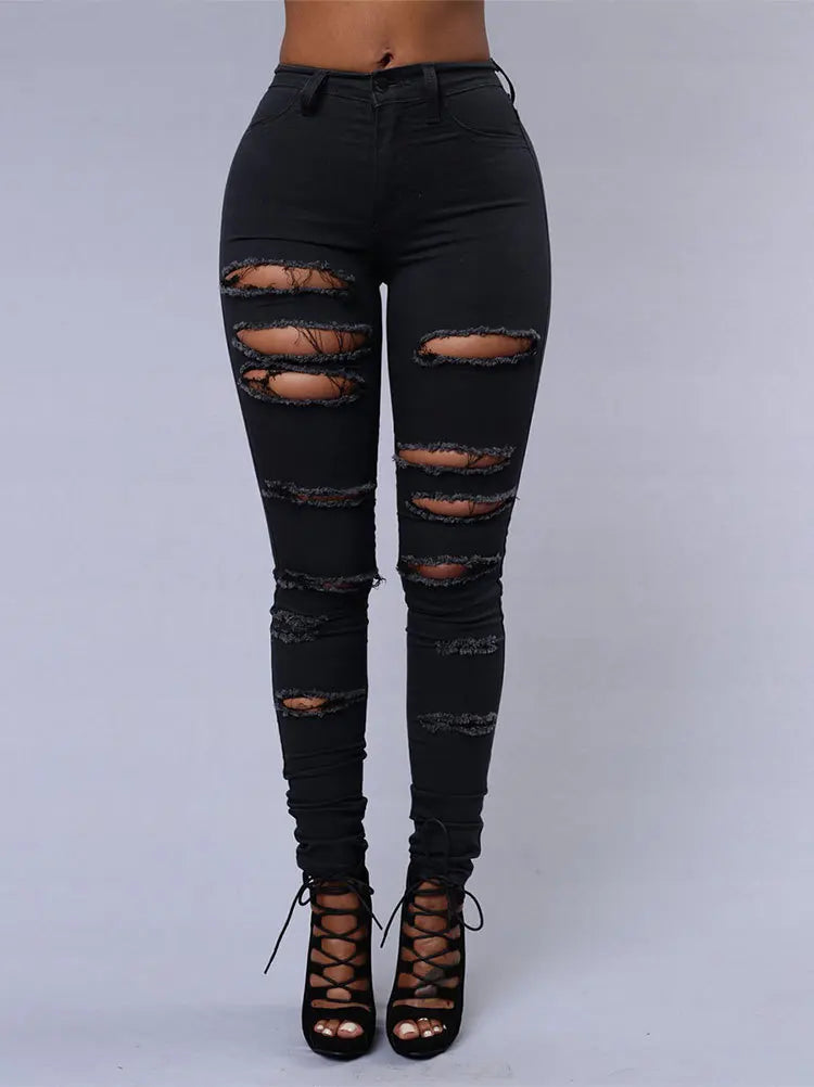 Eclipse - Lifted Ripped Fitted Jeans with Slight Stretch (Womens)