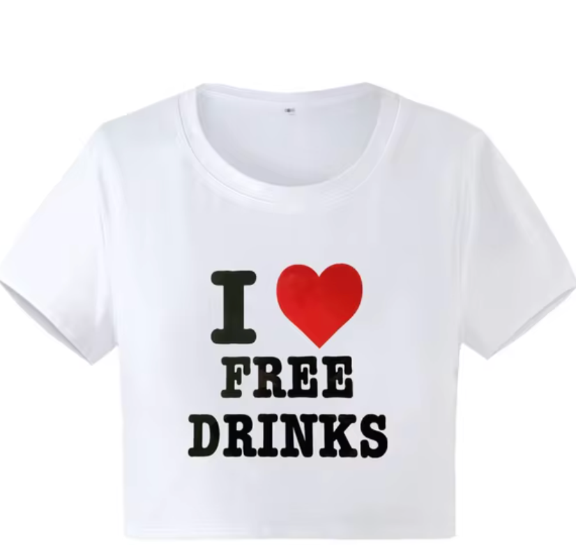 Free Drinks - Tight Crop Top T-Shirt (Female)