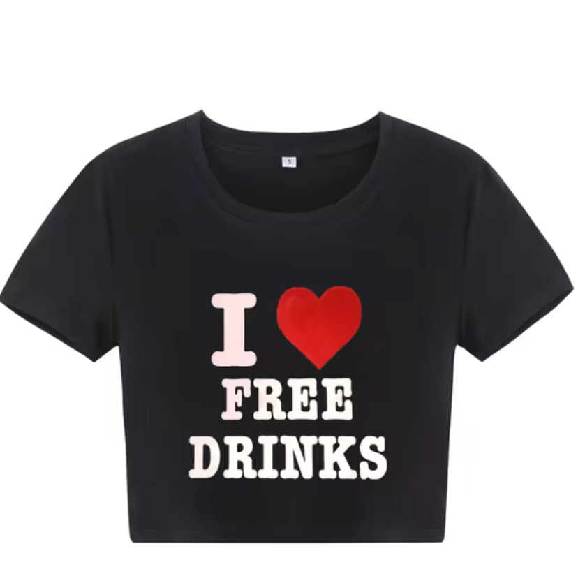 Free Drinks - Tight Crop Top T-Shirt (Female)