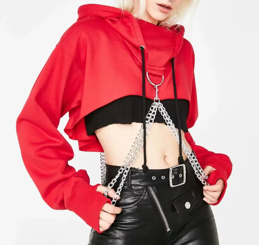 Links -  Crop Top Hoodie W/ Rope Chains (Womens)