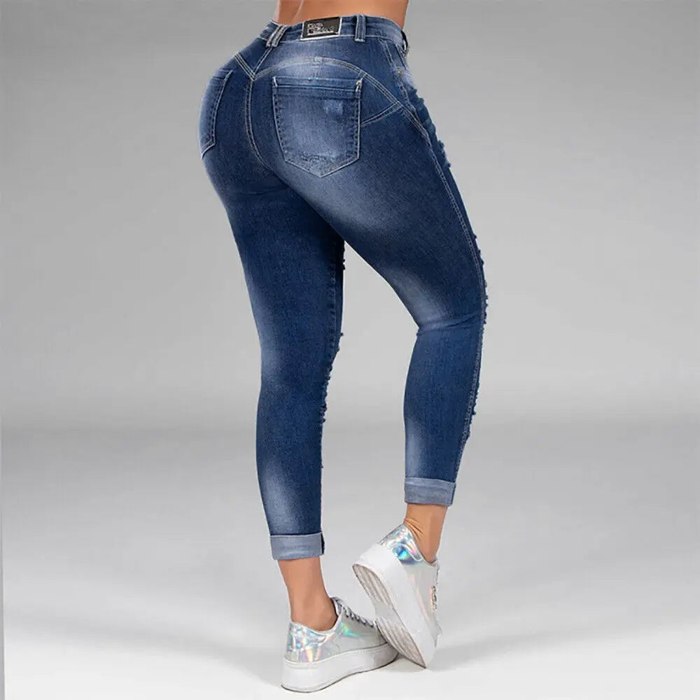 Feelin' Myself - Premium Ripped Faded Stretch Jeans (Womens)