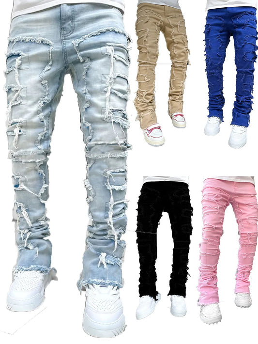 Evoque - Stylish Distressed Ripped Premium Jeans w/ Stacks (Mens)